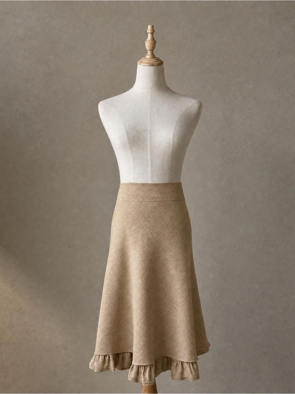 Ralph Lauren Black Label Ruffled Linen Skirt Potter’s Clay | 8